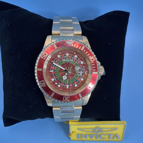 Invicta Men's Pro Diver House of Cards Red Dial Quartz 40mm Gold Tone 200m Watch